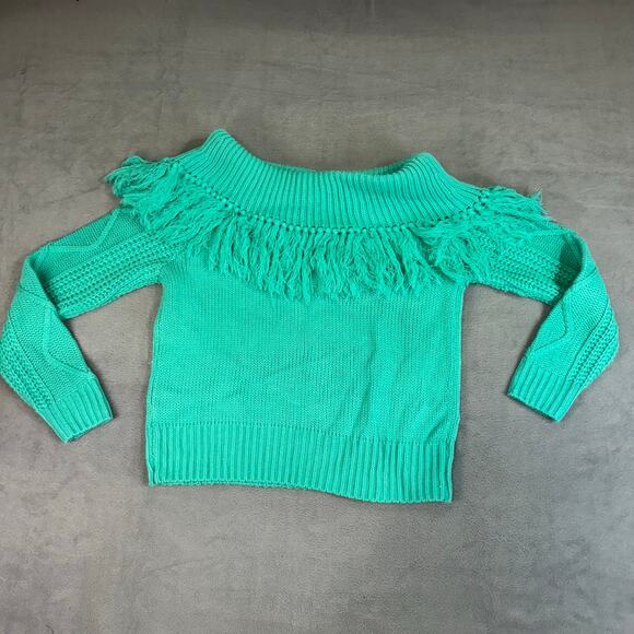 Rock & Roll Cowgirl Womens Teal Green Knitted Fringe Sweater Chunky Core Large‎ - Picture 6 of 7